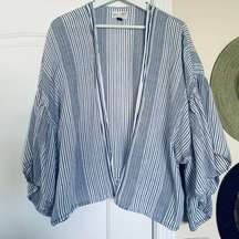 Universal Threads Blue & White Stripe Flowy Cover-Up Kimono/Cardigan Blouse OSFM