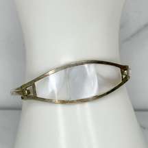 Vintage Alpaca Mexico Silver Tone Mother of Pearl Shell Hinge Bangle Bracelet