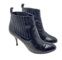 Brian Atwood Vernice Vogue Heeled Booties in Black Leather Size 38.5