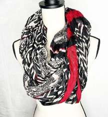 NWT Big Buddha Red Black Tan Semi-Sheer Infinity Scarf New