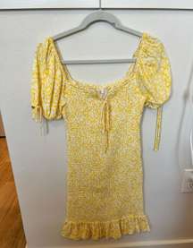 Yellow Mini Dress With Small White Flowers