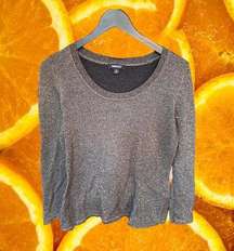 Metro Style Gray Shiny Marled Crew Neck Sweater Size M‎