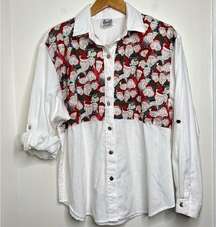 Vintage 90s Tap & Co Christmas Santa Button Down Blouse Top Women’s Size Medium