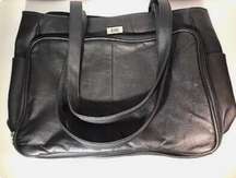 Black Soft Leather Laptop Or Overnight Shoulder Bag With Tons Of Pockets