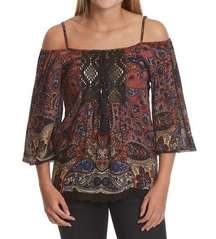 ANGIE Juniors' Cold Shoulder Peasant Top