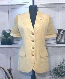 Vintage golden yellow linen short sleeves hip length mesh back blazer coat sz 8