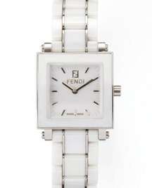 Fendi Square Ceramic White Watch, Stainless Steel