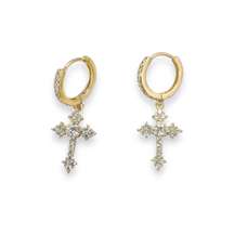 CZ Cross Dangle Drop Earrings for Men Women Streetwear Hip Hop Unisex Style