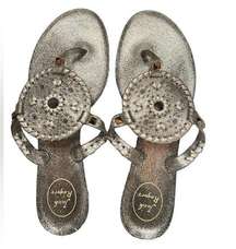 Jack Rogers Silver Disc Glitter Jelly Flip Flops Womens 9 Boho Festival Concert