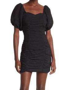 NSR Khai Black Ruche Puff Short Sleeve Sweetheart Neck LBD Mini Dress Size Large