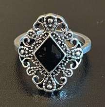 Vintage black onyx S925 silver plated ring size 6