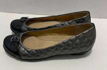 Softspots Quilted Leather Round Toe Slip On Shoes Captoe Buckle Black Gray 6.5