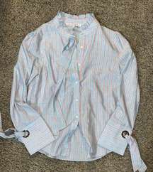 English Factory Size Small Ruffle Striped Button down Long sleeve Shirt