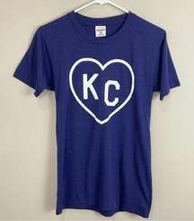 Charlie Hustle Blue KC Tee Shirt Ladies Sz XS Slim Fit Kansas City Local New