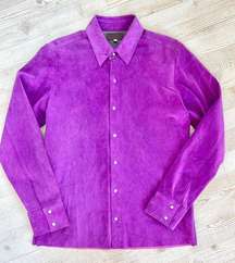 STOULS Paris Snap Front Lamb Suede Shirt | Ultraviolet‎ Purple Size Small