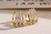 18K Gold Plated Three Circles Hoop Earrings for Women, CZ Cubic Zirconia Earrings