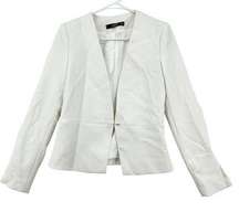 Mango Women White Silver Clasp Long Sleeve Click Front Patted Shoulder Blazer XS