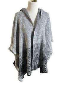 Cocogio One Size Hooded Fringe Gray Sweater Wrap Made In Italy Wool Blend