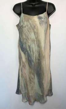 C Est. 1946 Marbled Lined Sleeveless Spaghetti Strap Slip Dress Gray Tan Small