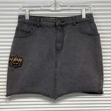 Junk Food Faded Black Def Leppard Patch Denim Jean Mini Skirt Size 5