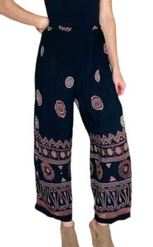 Vintage Kathie Lee Black & Brown Bohemian Printed High Rise Crop Pants