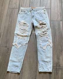 Reverse distressed denim jeans