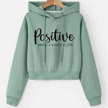 Mint Green POSITIVE Graphic Drop Shoulder Crop Drawstring Hoodie Size Medium​