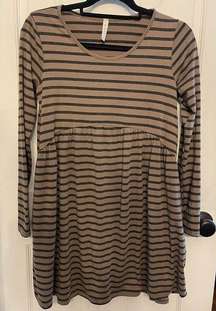 MTS Women's Size Small Striped Tunic/Short Dress, Empire Waist Pockets Lagenlook