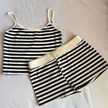 NWOT  black and white striped tank and boy shorts pajama set