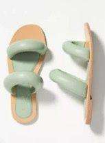 Anthropologie NWOT  Mint Pistachio Double Puff Strap Flat Slide Sandal Women's US 8 SlipOn Puffy band padded