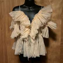 NWT Simplee Goddess Nude Tiered Tulle Off Shoulder Top Large