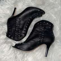 Cynthia Vincent Black Butter Soft Leather Open Toe Booties