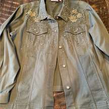 Size XL Quacker Factory green denim jacket great condition