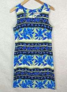 Kathie Lee Collection Sleeveless Hawaiian Sheath Dress Size 8 Blue Green Floral