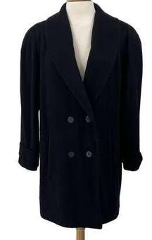 Vintage Wool Peacoat Double Breasted Buttons Down Printed Lining Black Womens XL