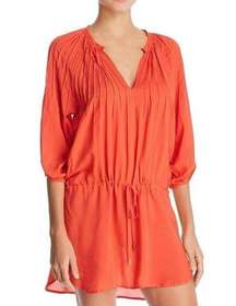 ViX Paula Hermanny Sara Pinched Pleats Drawstring Waist Caftan Swim Cover Up M