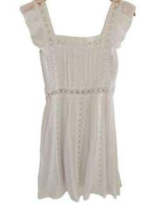 Boho Lace Smocked Crochet Cotton Mini White Dress sz Small by Entro A-Line Bride