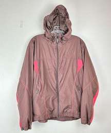 Womens Rain Jacket Packable Brown Pink Hood Full Zip Size Large