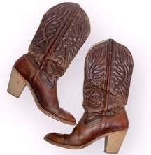 Dingo Women’s Vintage Rust Brown Leather Almond-toe Cowboy Boots Sz 8