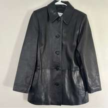 Liz Claiborne Sleek Black Leather Jacket Vintage 90s Retro Classic Casual Small