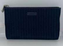 NWT DKNY Makeup Bag Navy Pinstripe Travel Zip Bag Clutch Pouch