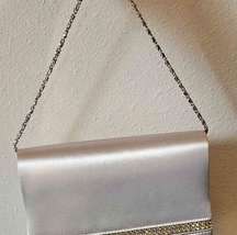 Vintage Touch Ups Evening Clutch Silver Satin Chain Rhinestone 90s Purse Handbag