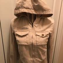 Zip up Tan Hooded Bomber Jacket