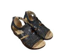 Born Dark Brown Leather Woven Crisscross Sandals Women Sz 8