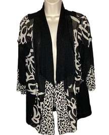 Chico’s Travelers | Black & White Patchwork Mixed Print Cardigan L