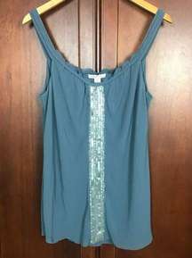 Coldwater Creek Gray Sheer Sequin Overlay Lined Scoop Neck Tank Size M