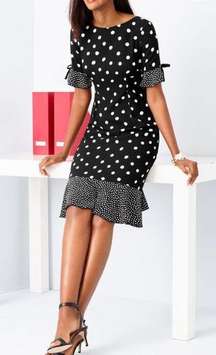 TALBOTS BLACK WHITE POLKA DOT RUFFLED SLEEVE DRESS 12