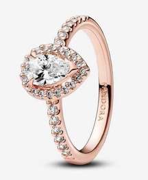 Sparkling Pear Halo Ring | Rose Gold Plated