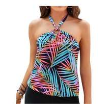 Grace Karin Multiclor Leaf Print Halter Tie Tankini Size Med