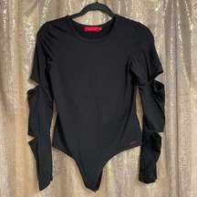 N: Philanthropy Black Long Sleeve Cutout Stretchy Bodysuit Medium